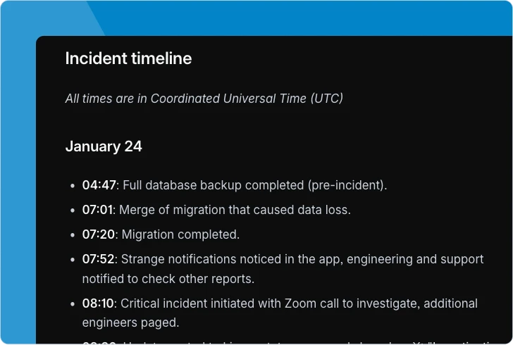 Linear post-incident review