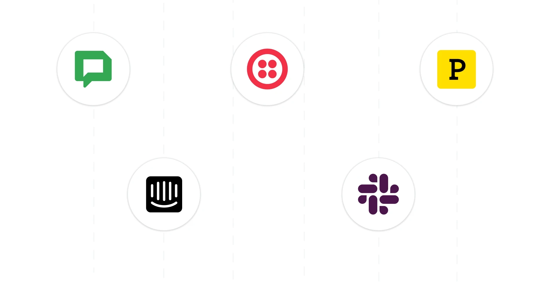 Sorry™ notification channel integration logos including Twilio, Google Chat, Postmark, Intercom and Slack.